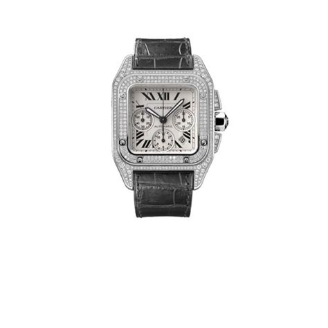 cartier santos 100 diamond 18kt white gold xl mens watch|cartier santos watch price list.